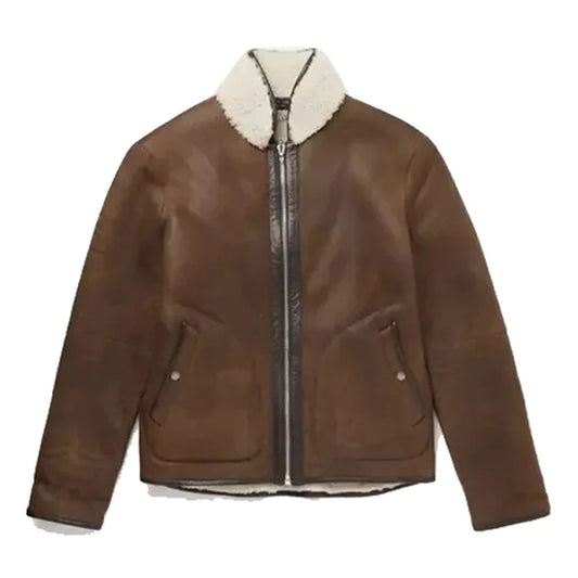 Men's Sheepskin B3 Bomber Flying Fur Brown Shearling Leather Jacket