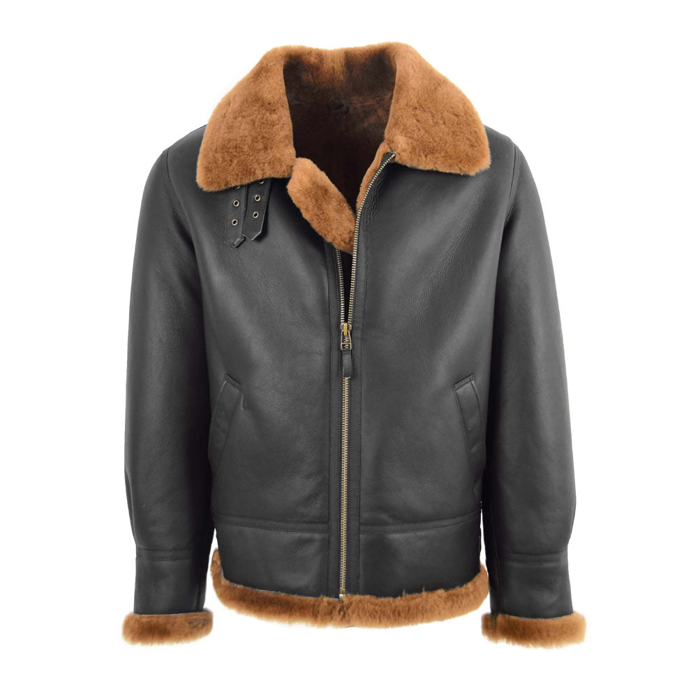 Men's Bomber Aiator B3 Classic RAF Sheepskin brown Leather Jacket