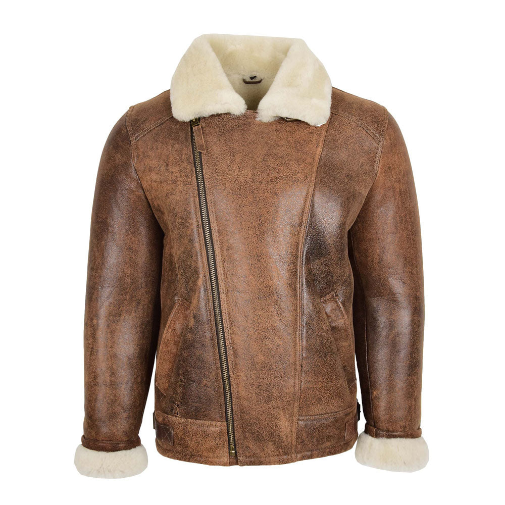 Sheespkin Bomber Pilot Shearling Brown Leather Jacket