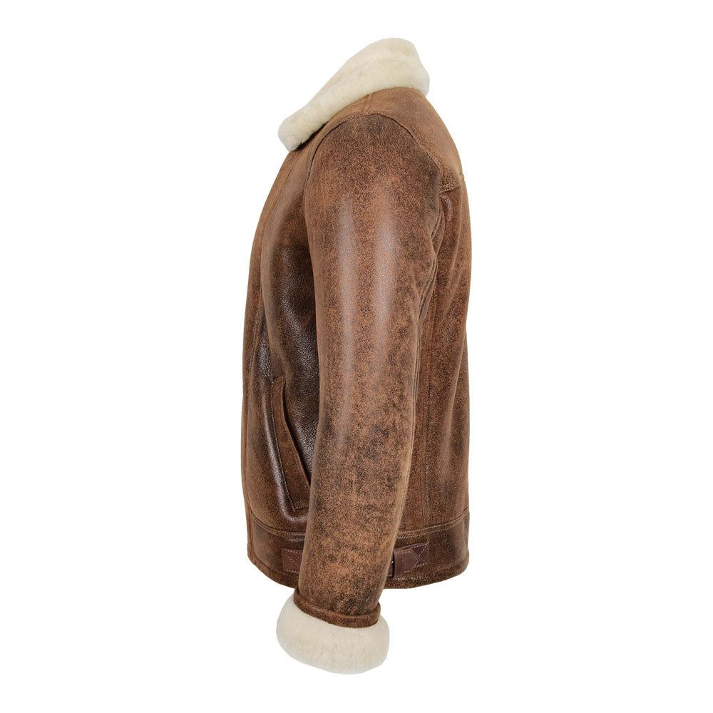 Sheespkin Bomber Pilot Fur Brown Leather Jacket