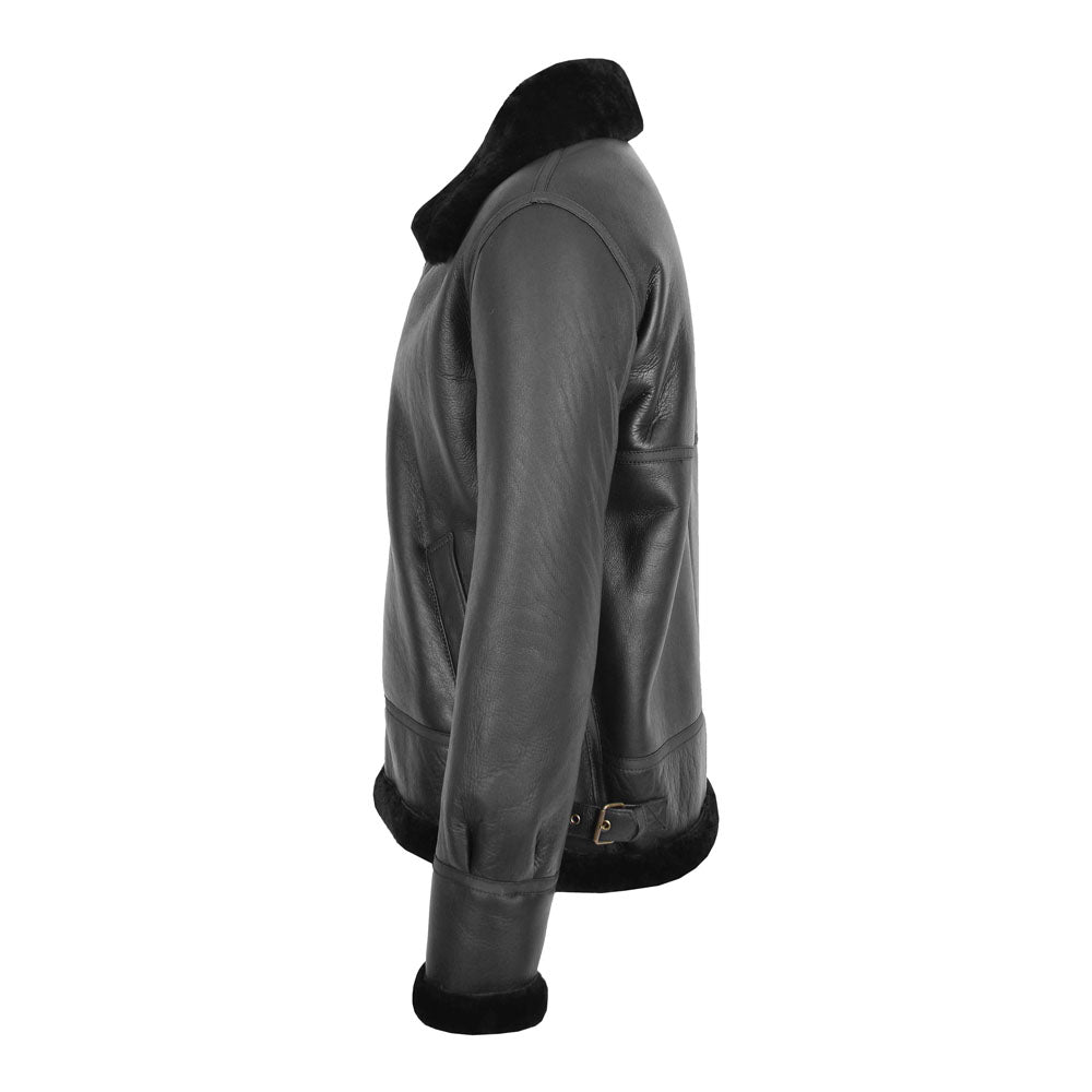 Men Sheepskin Flying Classic Original Shearling Black Leather Jacket