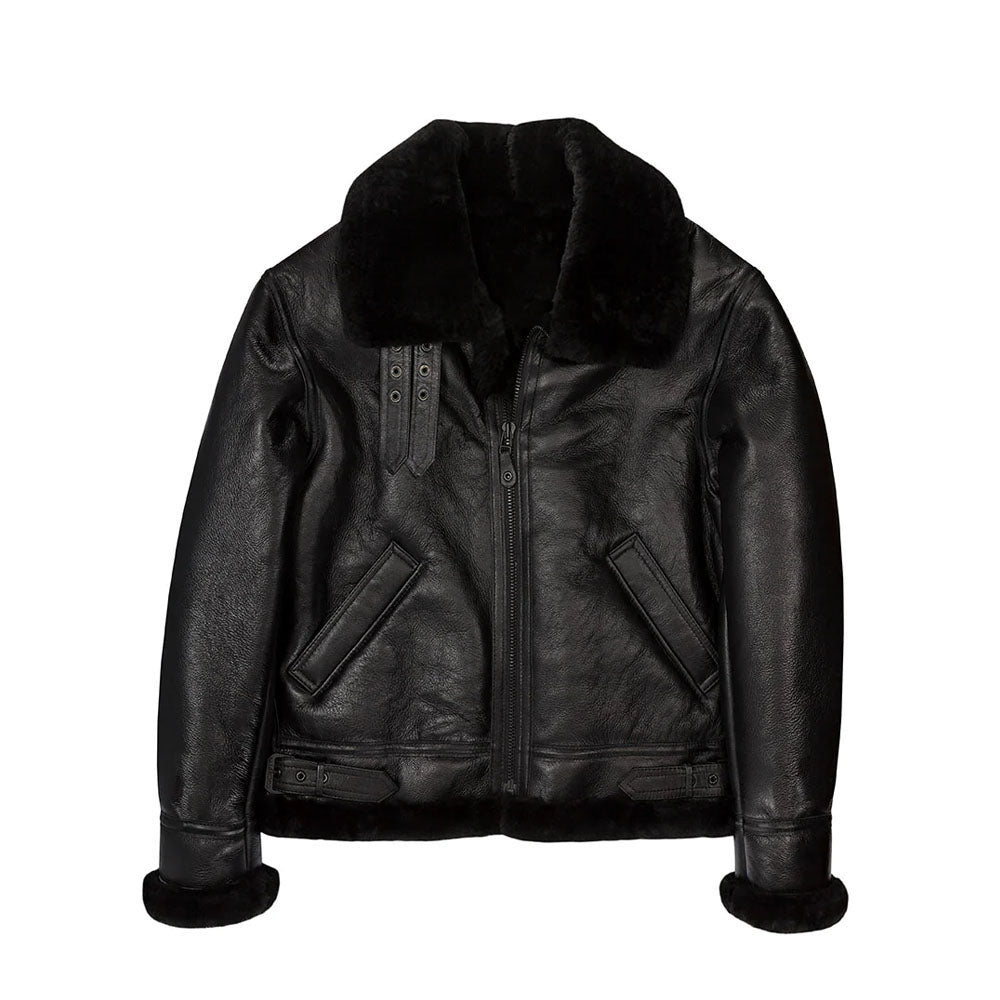 Men Sheepskin Flight Bomber Aviator Fur Shearling Leather Jacket