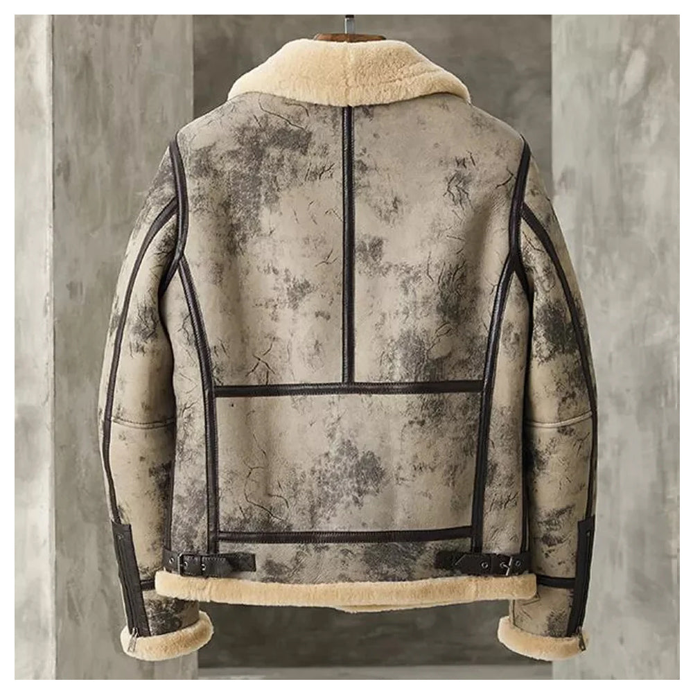 New Men 2023 B3 RAF Sheepskin Shearling Flight Leather Bomber Jacket