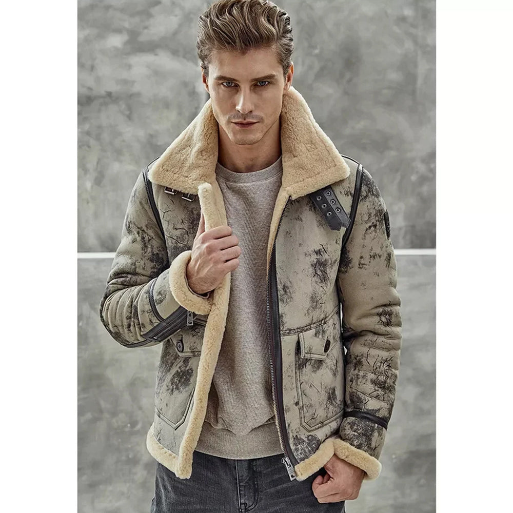 New Men 2023 B3 RAF Sheepskin Shearling Flight Leather Bomber Jacket