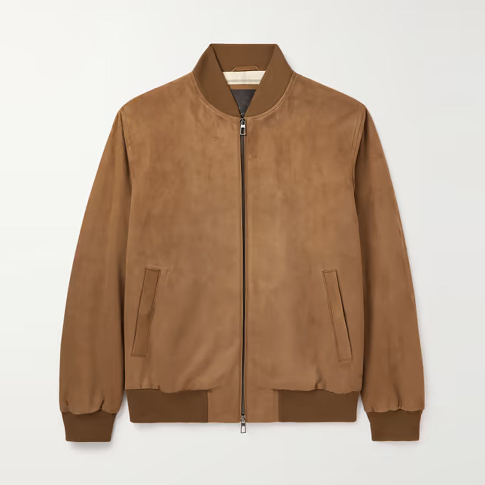Men Lambskin Brown Bomber Suede Leather Jacket