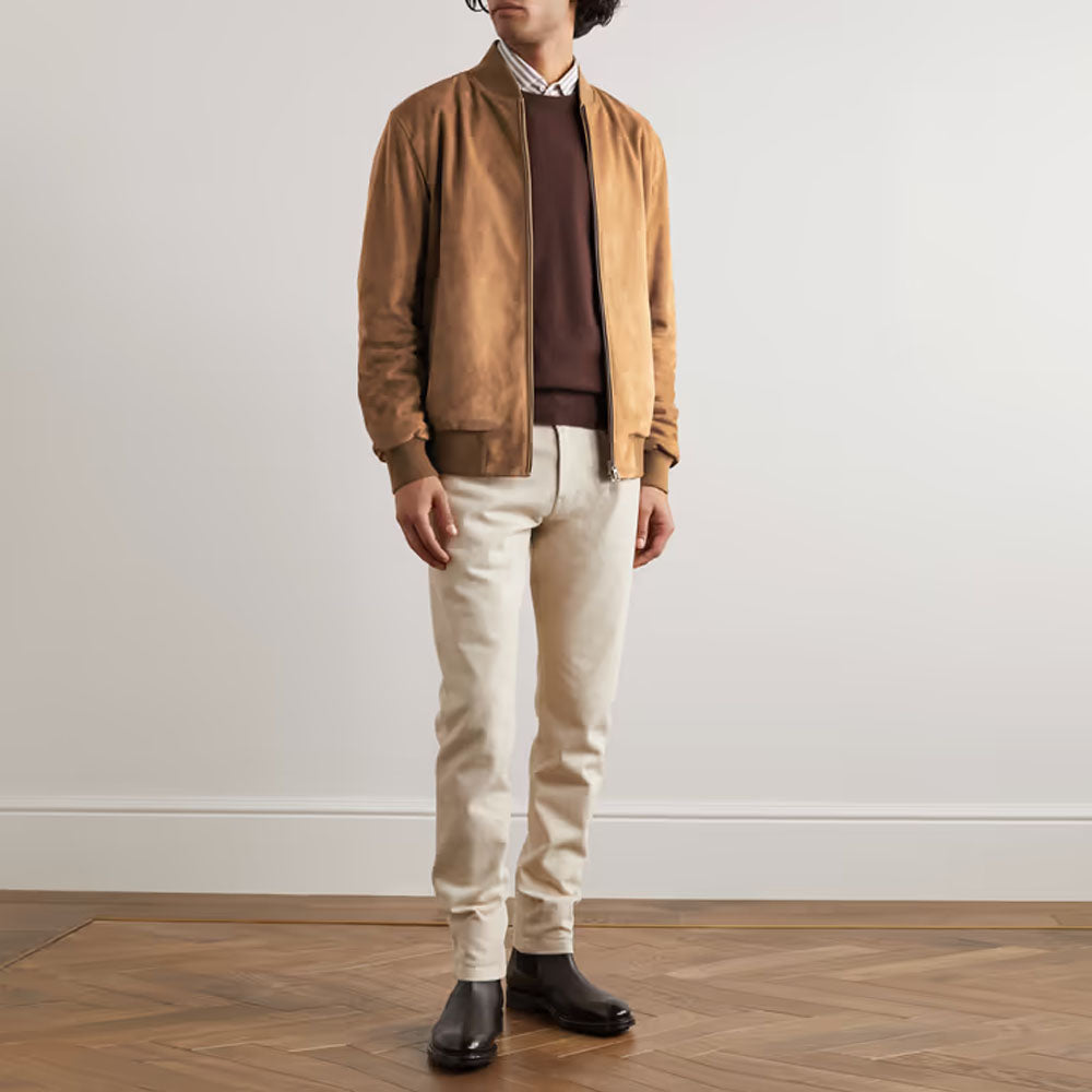 Men Lambskin Brown Bomber Leather Jacket