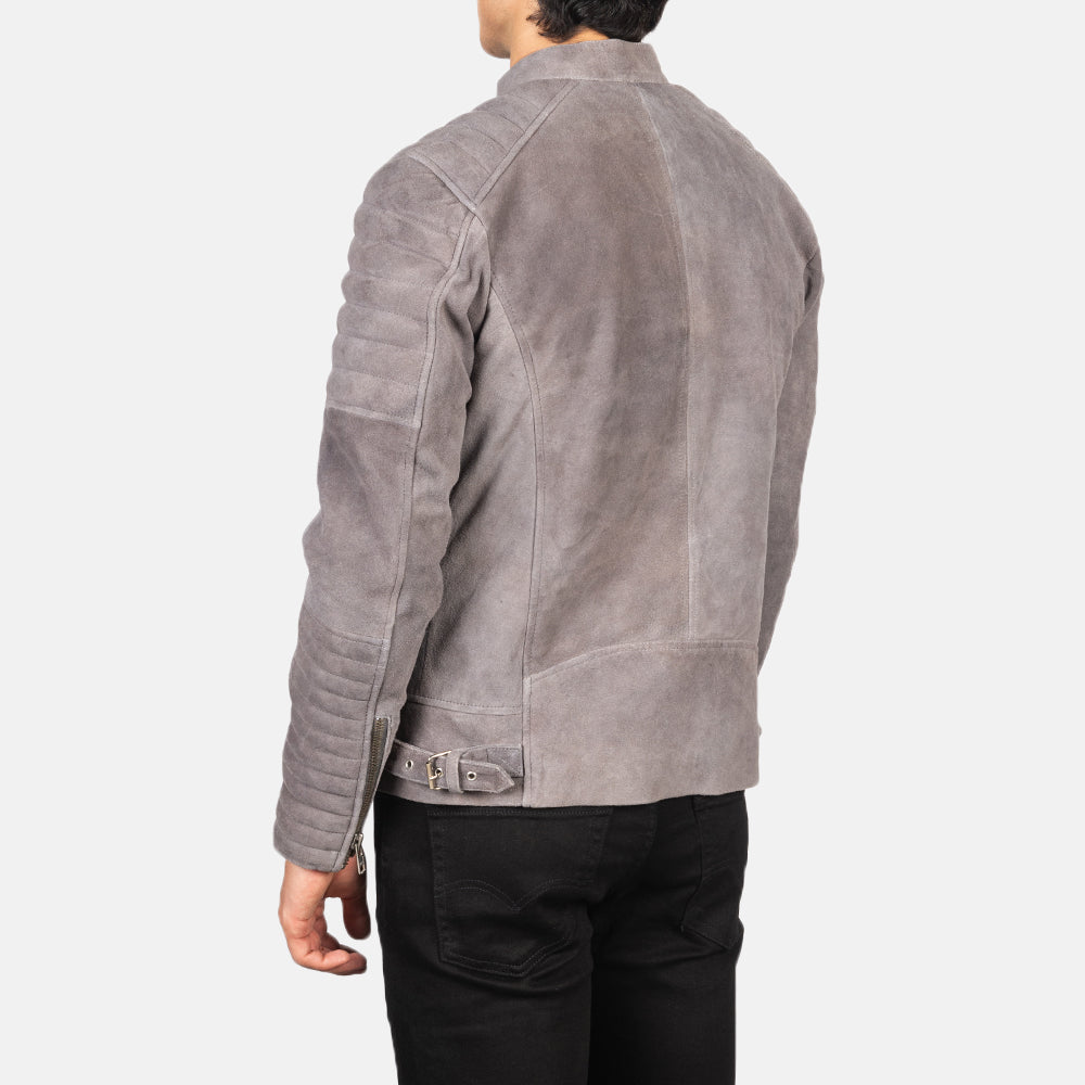 Men Western Genuine Leather Damian Grey Suede Biker Jacket