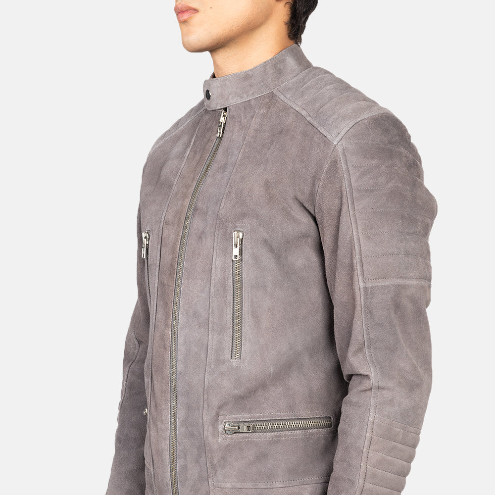 Men Western Genuine Leather Damian Grey Suede Biker Jacket