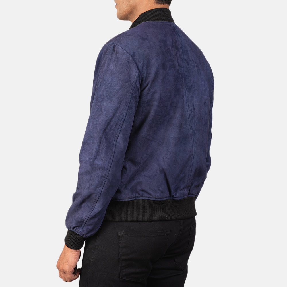 New Men’s Western Cowboy Shane Blue Lambskin Suede Leather Bomber Jacket