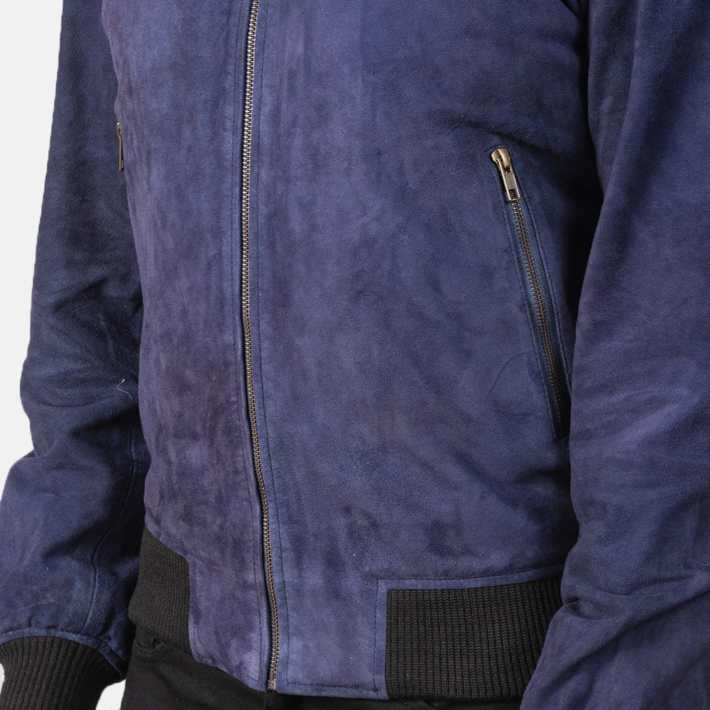 New Men’s Western Cowboy Shane Blue Lambskin Suede Leather Bomber Jacket
