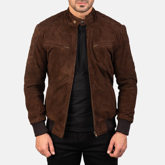 Men’s Cowboy Lambskin Suede Leather Bomber Jacket
