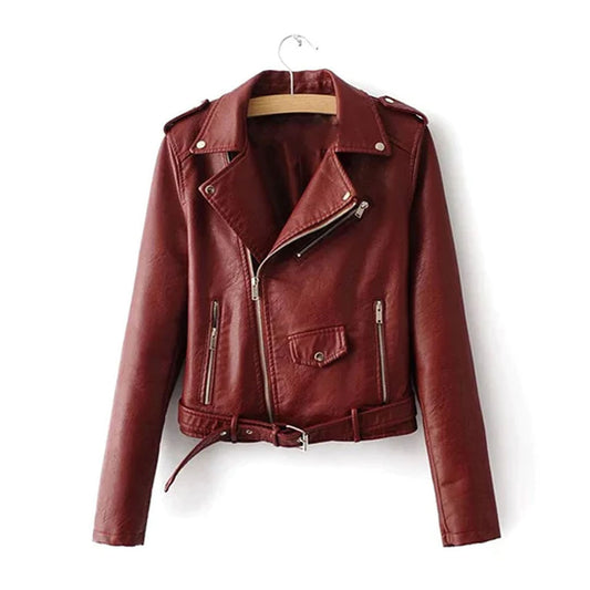 Women Styled Red Biker Sheepskin Leather Jacket