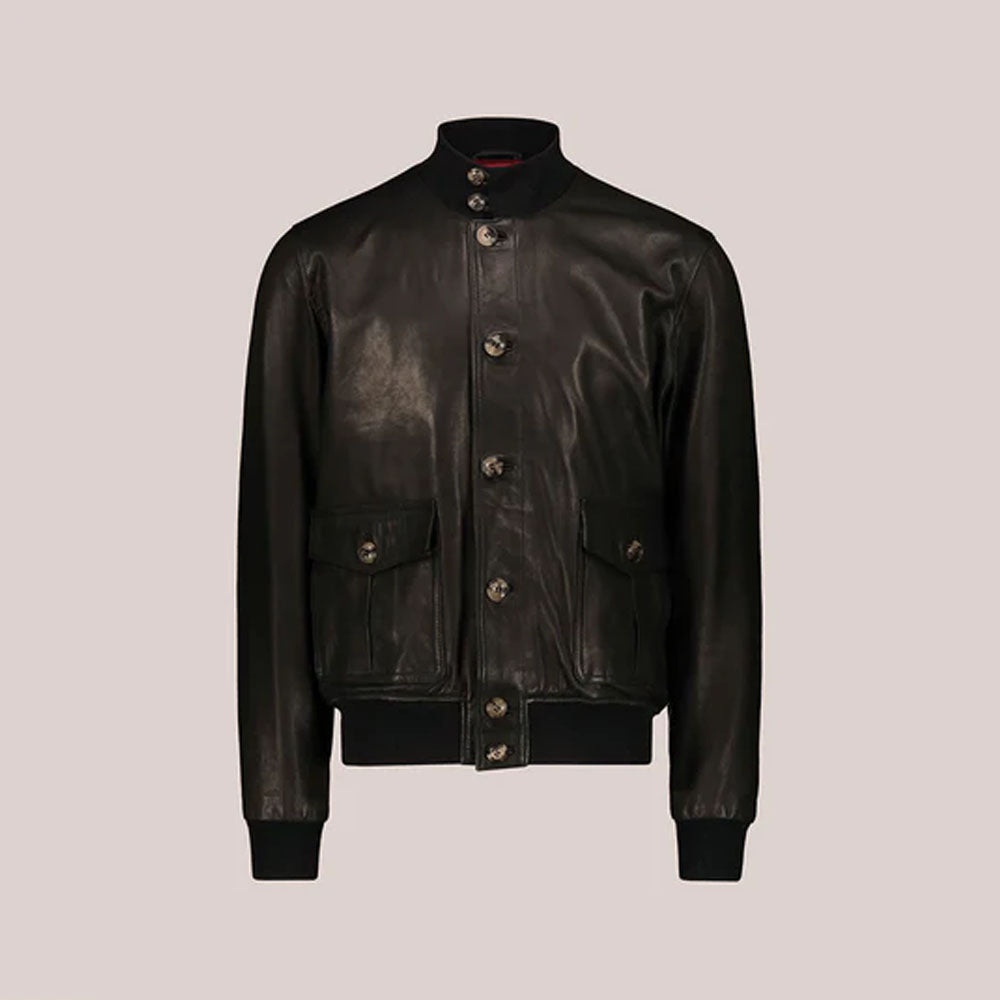 Men's Black Lambskin A-1 Flight Vintage Bomber Leather Jacket