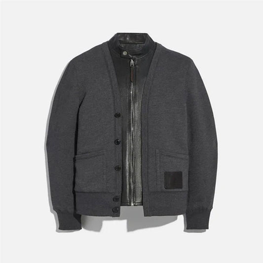 Men Lambskin Double Detachable Black Leather Jacket