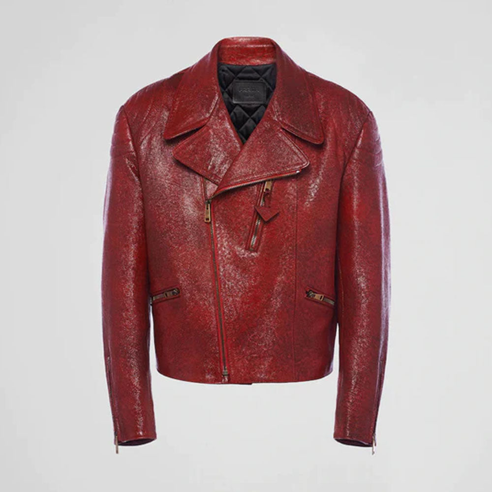 Red Women Lambskin Biker Leather Jacket