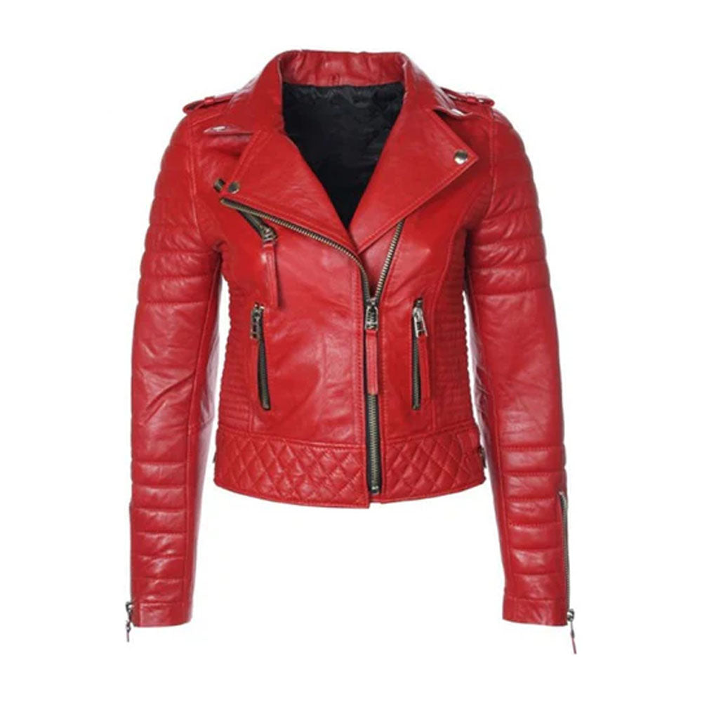 Red RAF Lambskin Biker B3 Women Leather Jacket