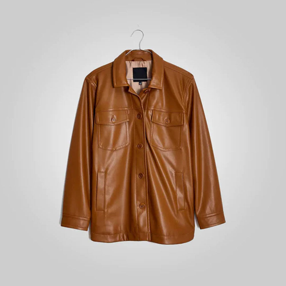 Women Sheepskin Brown Leather Shirt Jacket