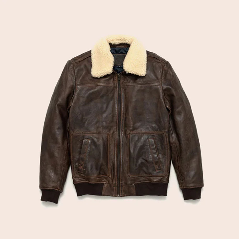 Men Brown A-2 Lambskin Shearling Vintage Bomber Leather Jacket