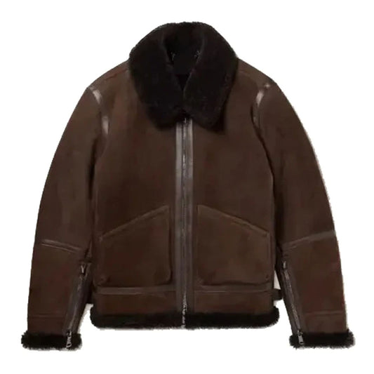 Men's Sheepskin Bomber Dark Brown Flight Shearling Leather Jacket