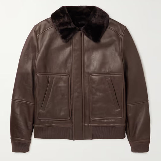 B3 Bomber Aviator Fur Winter Sheepskin Flight Brown Shearling Leather Jacket