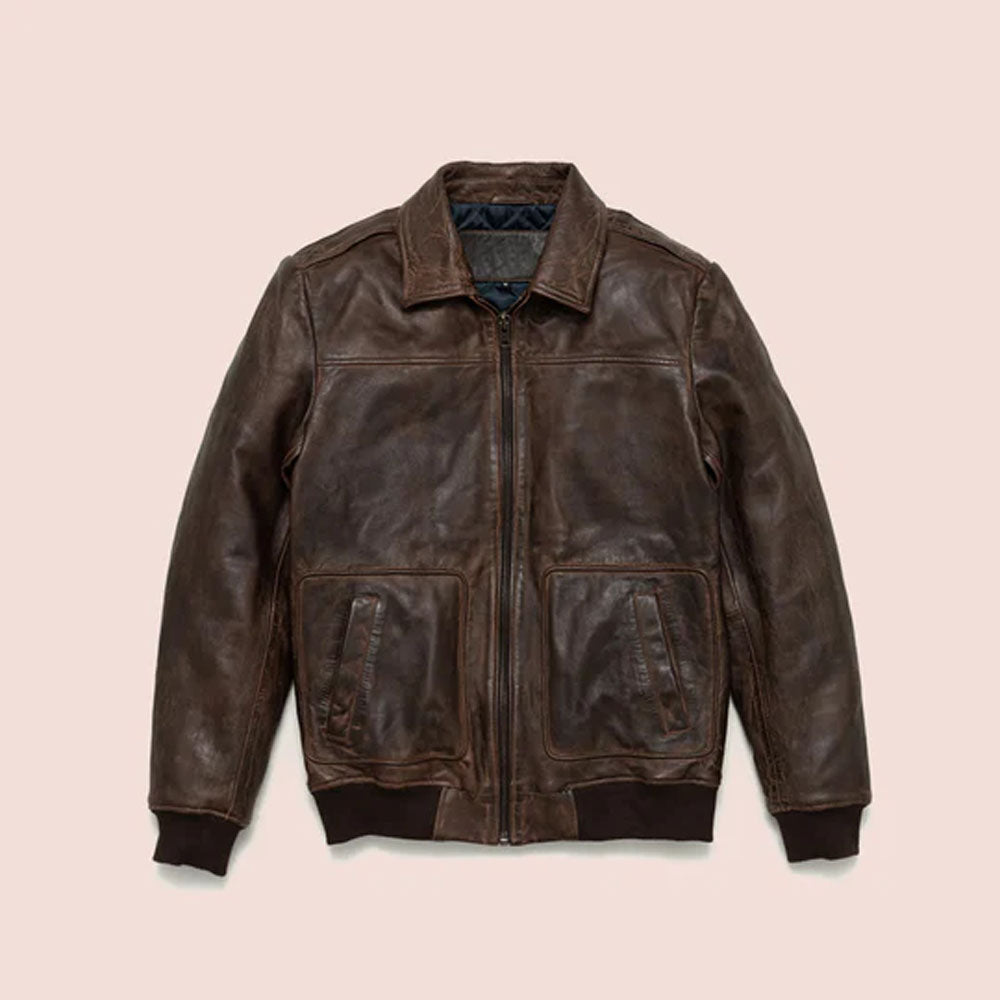 Men Brown Bomber Lambskin Vintage A-2 Leather Jacket