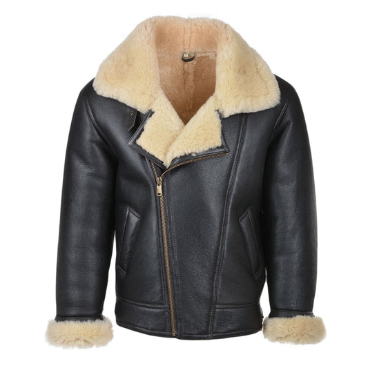 Sheepskin Flight Shearling Fur Bomber Leather Jacket