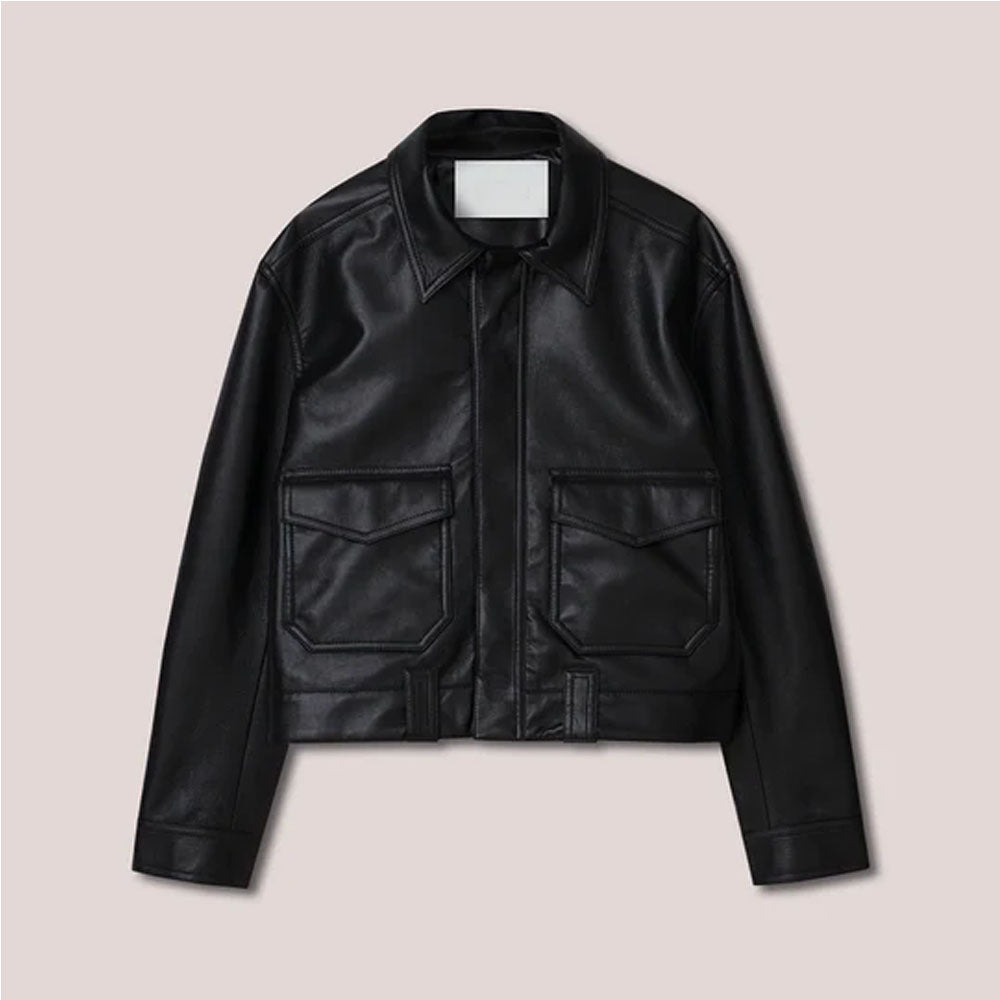 Men Sheepskin Trucker Style Black Leather Jacket