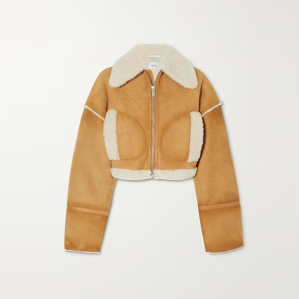 Women Brown Sheepskin B3 Flight Fur Collar Shearling Leather Jacket