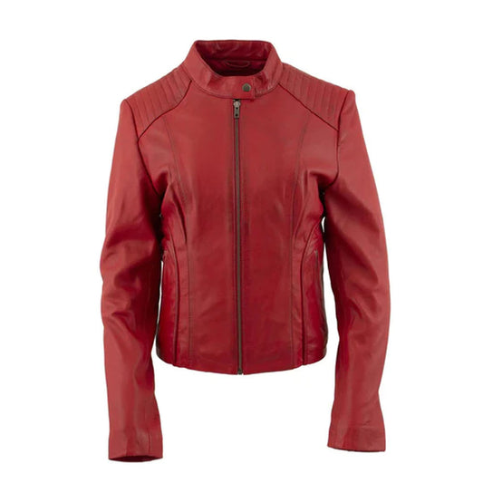 Red RAF Sheepskin Women B3 Biker Leather Jacket