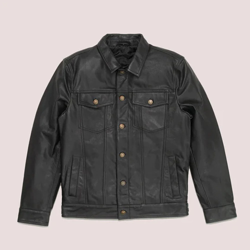 Men Sheepskin Motorcycle B3 Rugged Style Black Leather Jacket