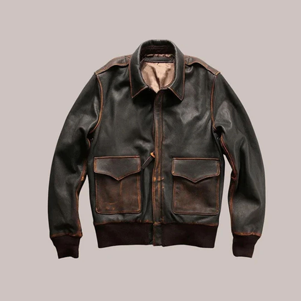 Men's Aviator Brown Military A-2 Flying Airforce Bomber Leather Jacket