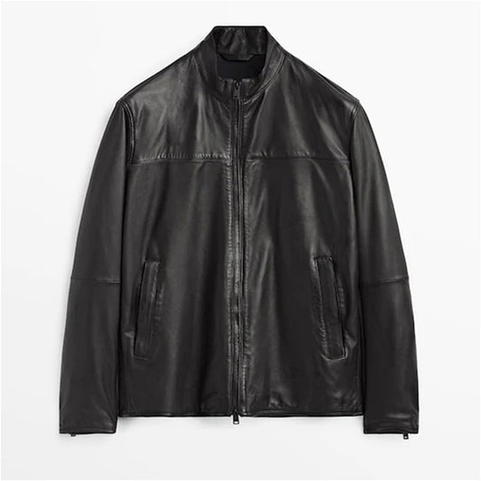 Men Sheepskin Biker Black Leather Jacket