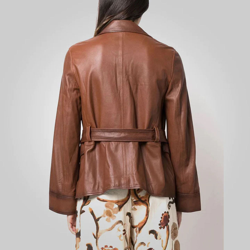 Women Brown Lambskin Oversized Leather Jacket