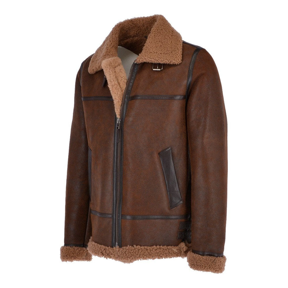 Men Sheepskin Flight Fur Brown Shearling Leather Jacket