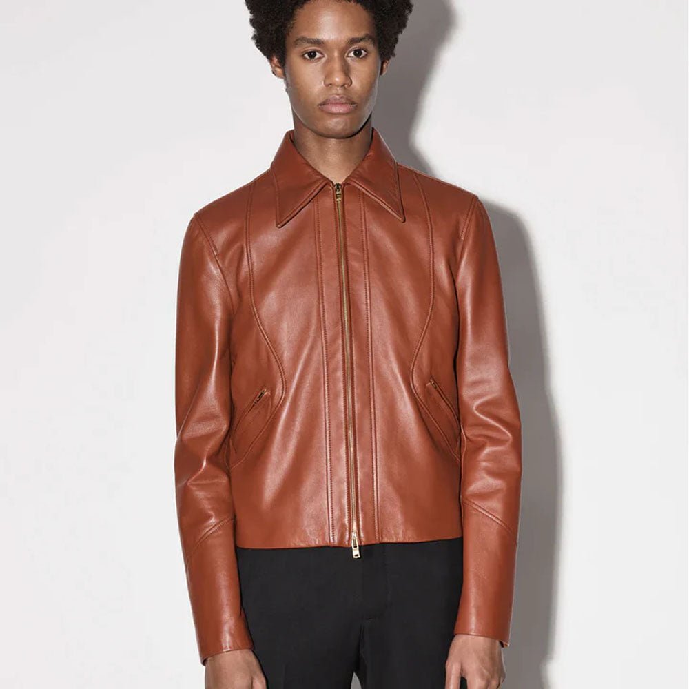 Men Brown Shirt Style Leather Jacket