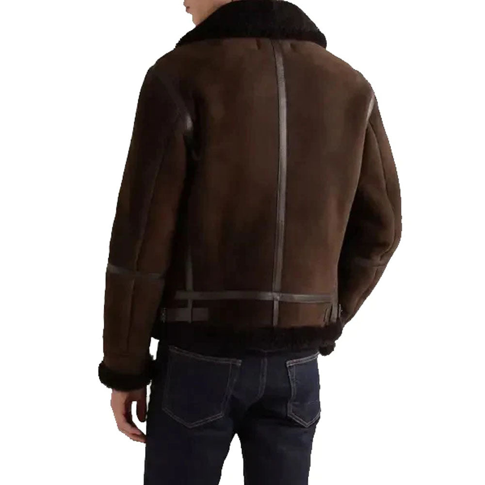 Men's Sheepskin Bomber Flight Shearling Leather Jacket