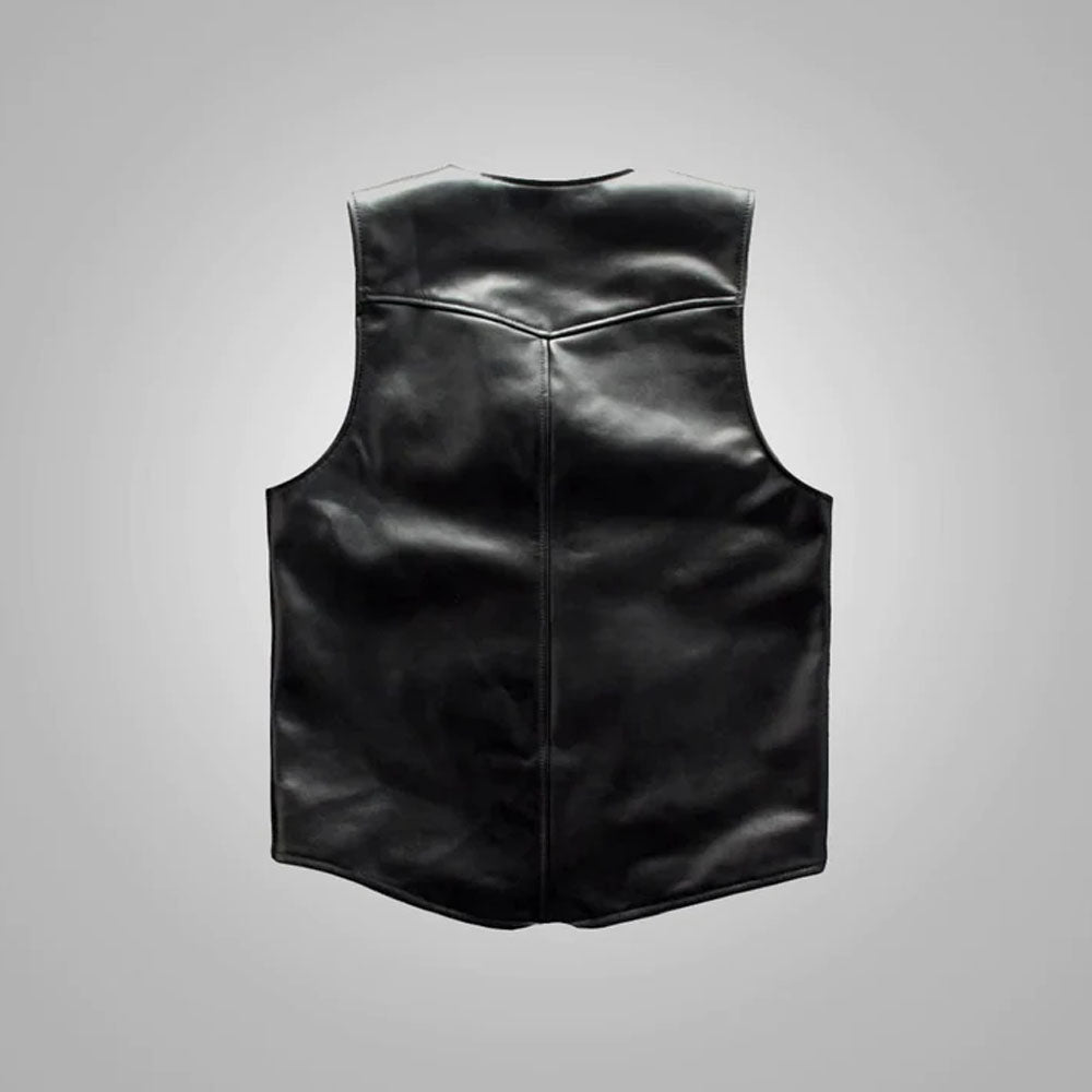Men Black Biker Cowboy Lambskin Leather Vest