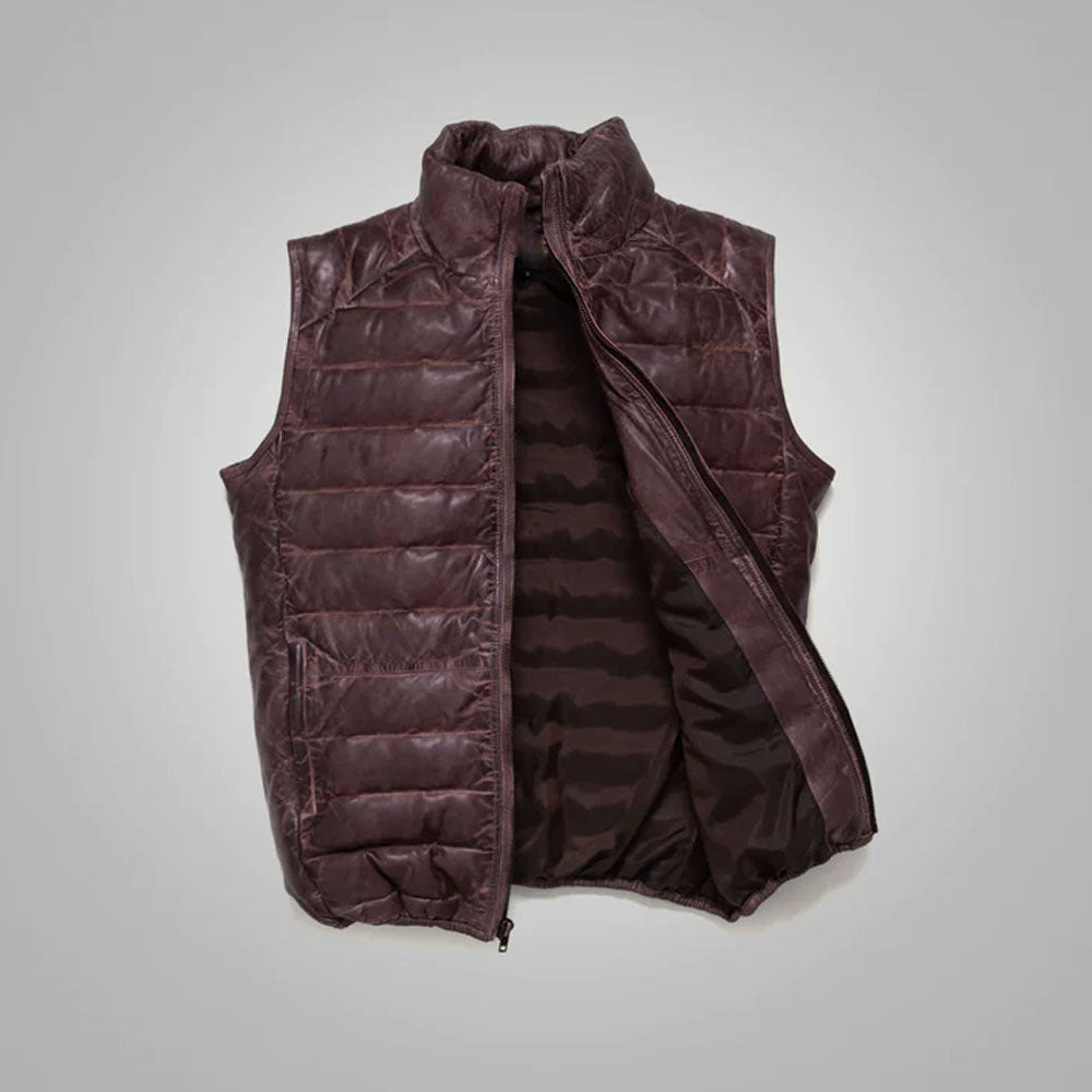 Men Dark Brown Genuine Bubble Sheepskin Leather Vest