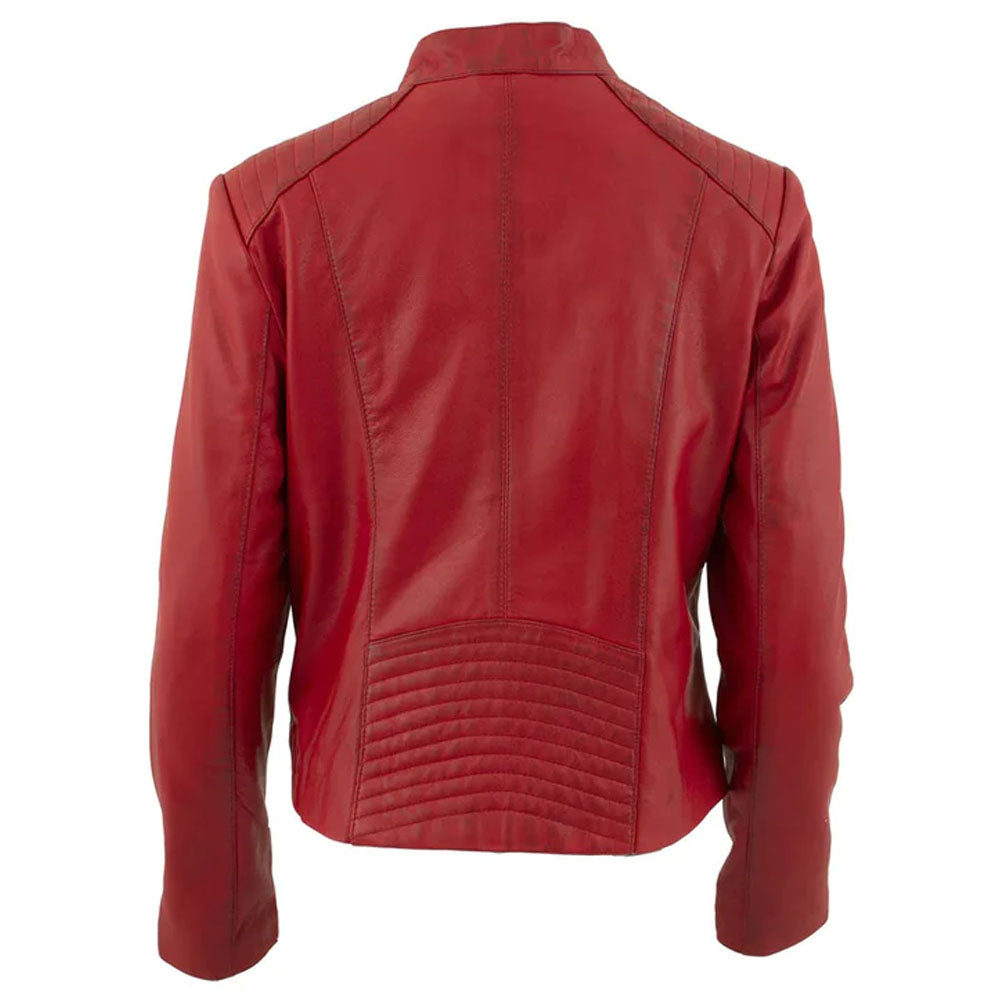 Red RAF Sheepskin Women Biker Leather Jacket