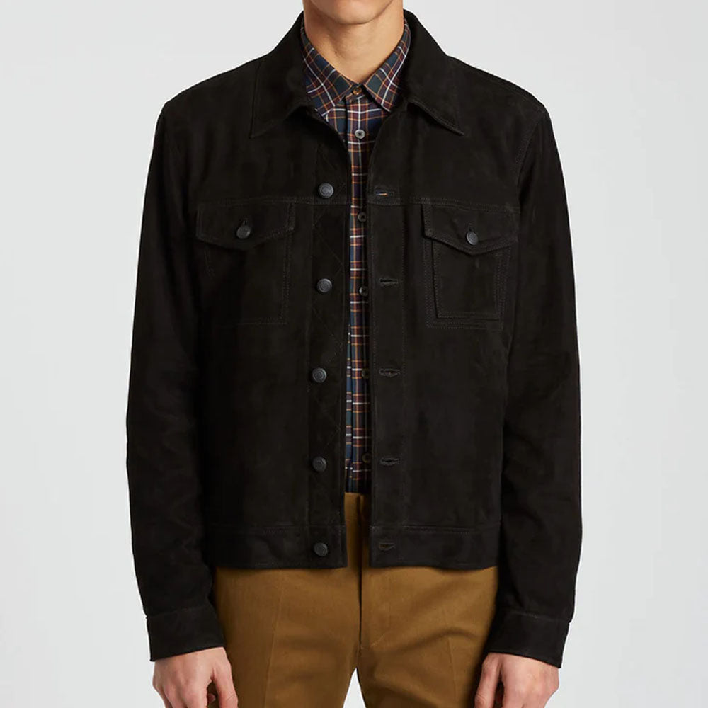 Suede Leather Men's Trucker Styled Jacket