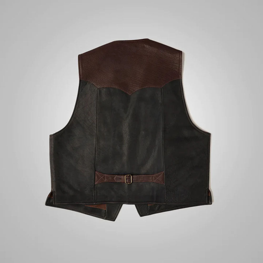 Mens Brown Lambskin Genuine Leather Cowboy Vest