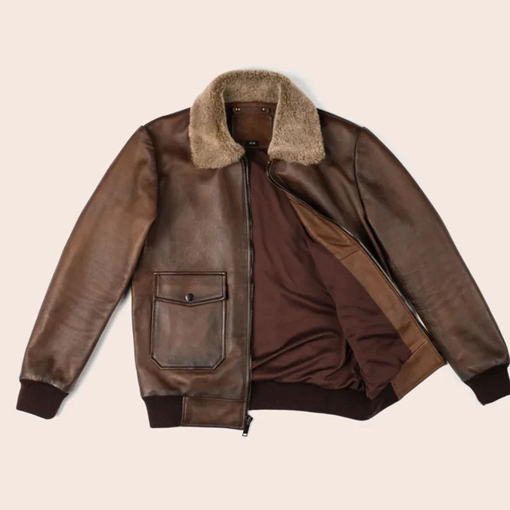 Chocolate Brown Men Flight G-1 Trucker Genuine Leather Jacket