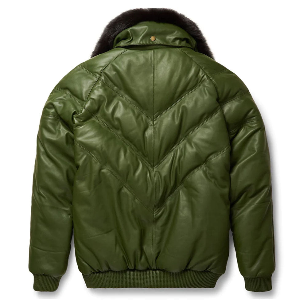 Green Bubble Sheepskin V-Bomber Leather Jacket