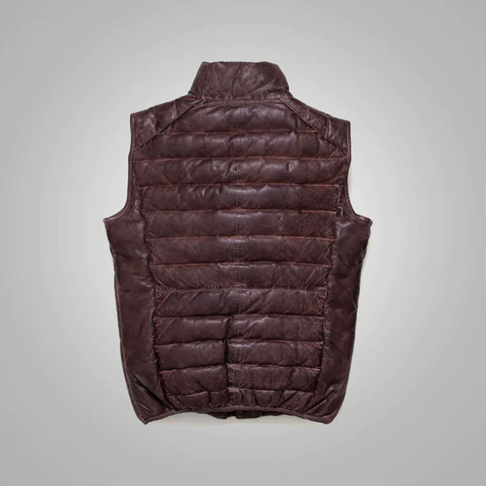 Dark Brown Genuine Bubble Sheepskin Down Leather Vest