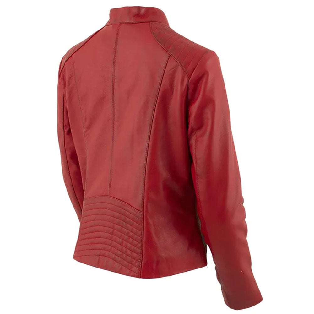 Red Sheepskin Women B3 Biker Leather Jacket