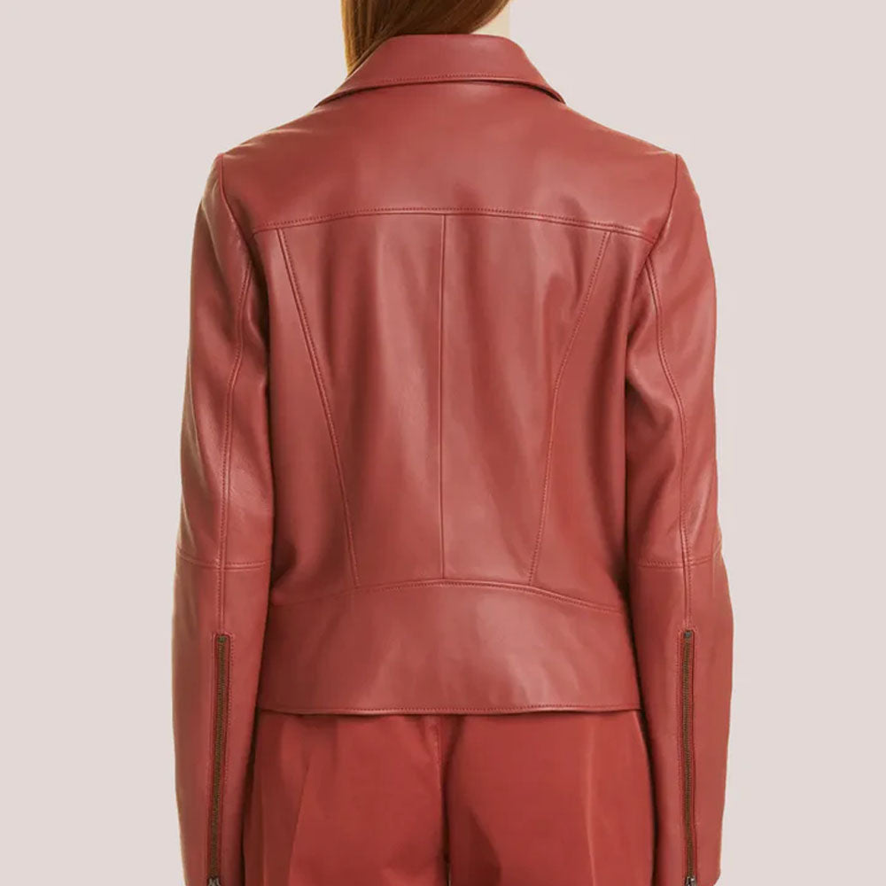 Plain Red Biker Leather Sheepskin Jacket