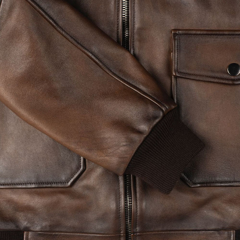 Brown Men Flight G-1 Trucker Bomber Genuine Leather Jacket