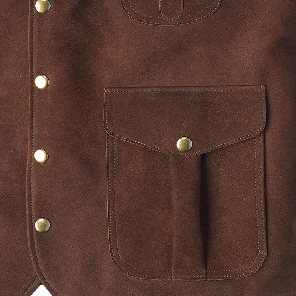 Brown Lambskin Suede Leather Multi Pocket Style Western Vest