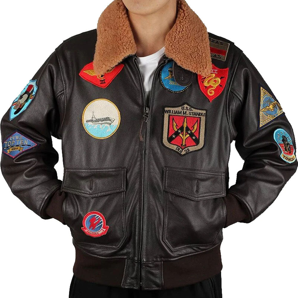 Men Airforce Pilot RAF Fur Sheepskin Brown Shearling Leather Jacket