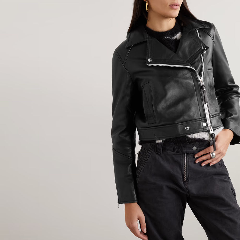 Women Black Lambskin Leather Biker Jacket